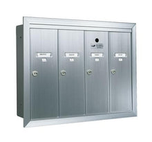 Load image into Gallery viewer, A Four vertical door silver anodized aluminum mailbox with name and number id card holders.
