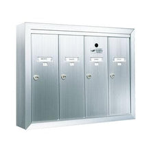 Load image into Gallery viewer, Four vertical door silver anodized aluminum mailbox with name and number id card holders.