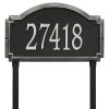 Load image into Gallery viewer, Whitehall williamsburg address plaque with black background and silver numbers. This includes stakes for an in ground mount