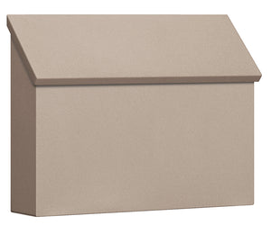 beige powdered coat horizontal wall mount mailbox with angled door on top