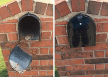 Load image into Gallery viewer, Before and after for Retrofit door in a encased brick mailbox