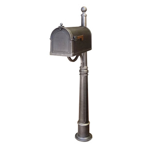 Special lite berkshire curbside swedish silver mailbox with leather grain door,  stainless steel hinge, and 2 inch brass numbers