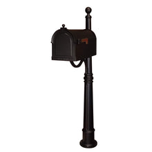 Load image into Gallery viewer, Special lite berkshire curbside black mailbox with leather grain door,  stainless steel hinge, and 2 inch brass numbers
