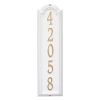 Load image into Gallery viewer, Whitehall Manchester vertical plaque. This plaque is rectangular is design with a small arch on top. This plaque has gold numbers and a white background