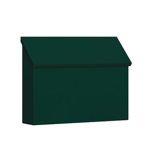 green powdered coat horizontal wall mount mailbox with angled door on top