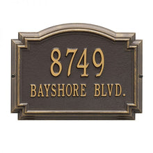 Load image into Gallery viewer, Whitehall williamsburg address plaque with brown background and gold numbers or letters