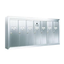 Load image into Gallery viewer, Seven vertical door silver anodized aluminum mailbox with name and number id card holders.
