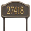 Load image into Gallery viewer, Whitehall williamsburg address plaque with bronze background and gold numbers. This includes stakes for an in ground mount

