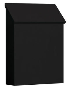 Black powdered coat vertical wall mount mailbox with angled door on top