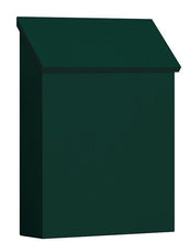 Load image into Gallery viewer, green powdered coat vertical wall mount mailbox with angled door on top
