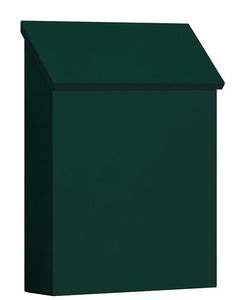 green powdered coat vertical wall mount mailbox with angled door on top