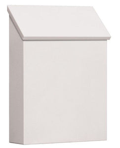 white powdered coat vertical wall mount mailbox with angled door on top