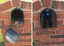 Load image into Gallery viewer, Before and after for Retrofit door in a encased brick mailbox
