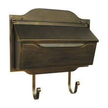 Load image into Gallery viewer, bronze horizontal wall mounted mailbox with newspaper scroll 
