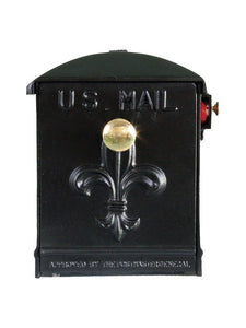 Imperial 6K Black Cast Aluminum with rosetta on the side and Fleur de Lis on the door, Red flag and small and large brass knobs