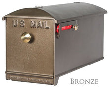 Load image into Gallery viewer, bronze imperial mailbox with brass knob and red powder coated slide flag
