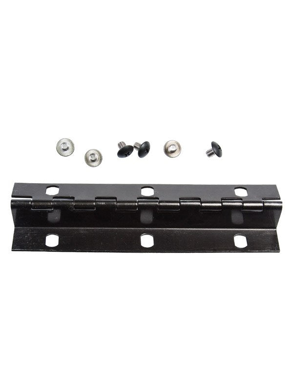 Black aluminum hinge with six holes and hardware. used for imperial mailbox 