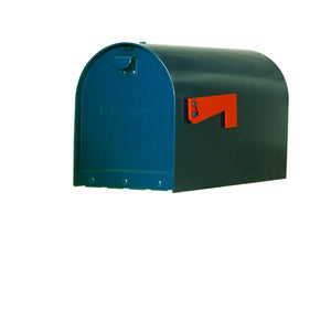 Special lite mid-century green rigby mailbox with red side flag