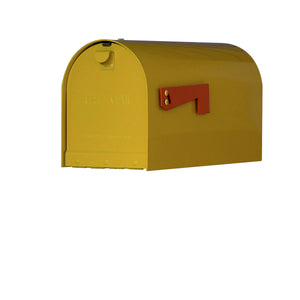 Special lite mid-century yellow rigby mailbox with red side flag
