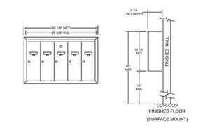 schematic of four door vertical mailbox with mounting heights