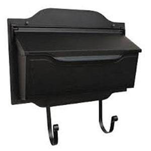 black horizontal wall mounted mailbox with newspaper scroll 