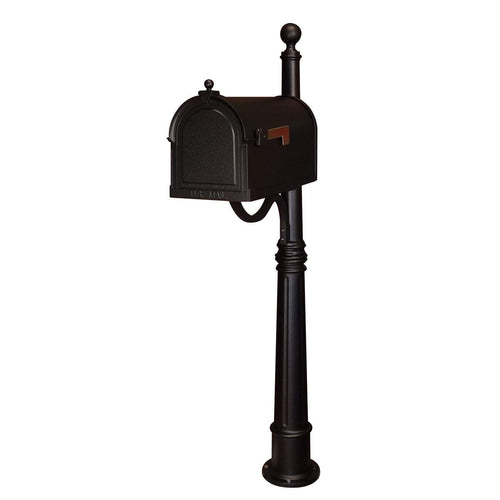 Special lite berkshire curbside black mailbox with leather grain door,  stainless steel hinge, and 2 inch brass numbers