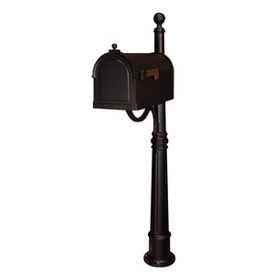 Special lite berkshire curbside black mailbox with leather grain door,  stainless steel hinge, and 2 inch brass numbers
