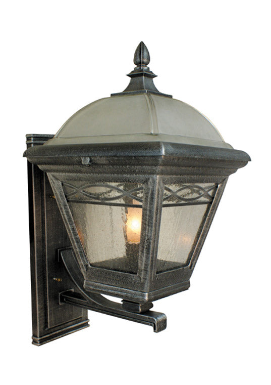 Brentwood bottom mount light with a water glass fixture, slim rectangular back plate, and two toned glass covering