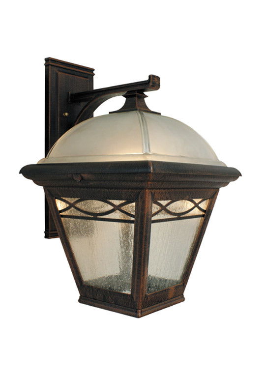 Brentwood top mount light with a water glass fixture, slim rectangular back plate, and two toned glass covering