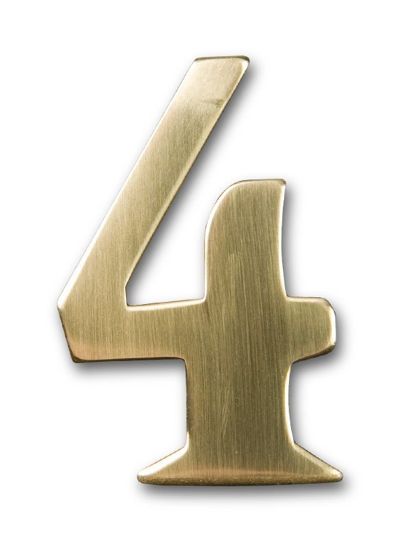 Two inch brass number 4, self adhering amde by 3m
